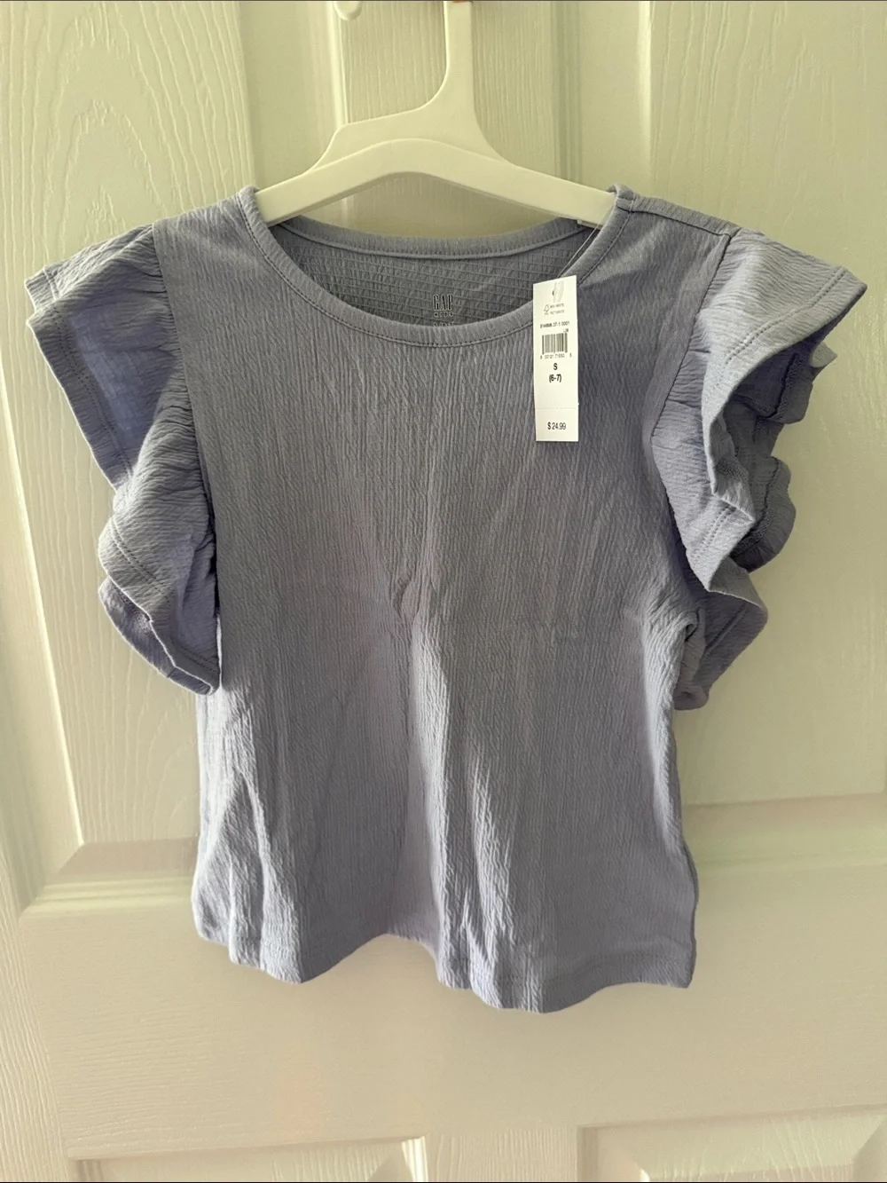 NWT Gap Kids Girls Lavender Periwinkle Cotton Gauze Muslin Ruffle Sleeve Top 6-7